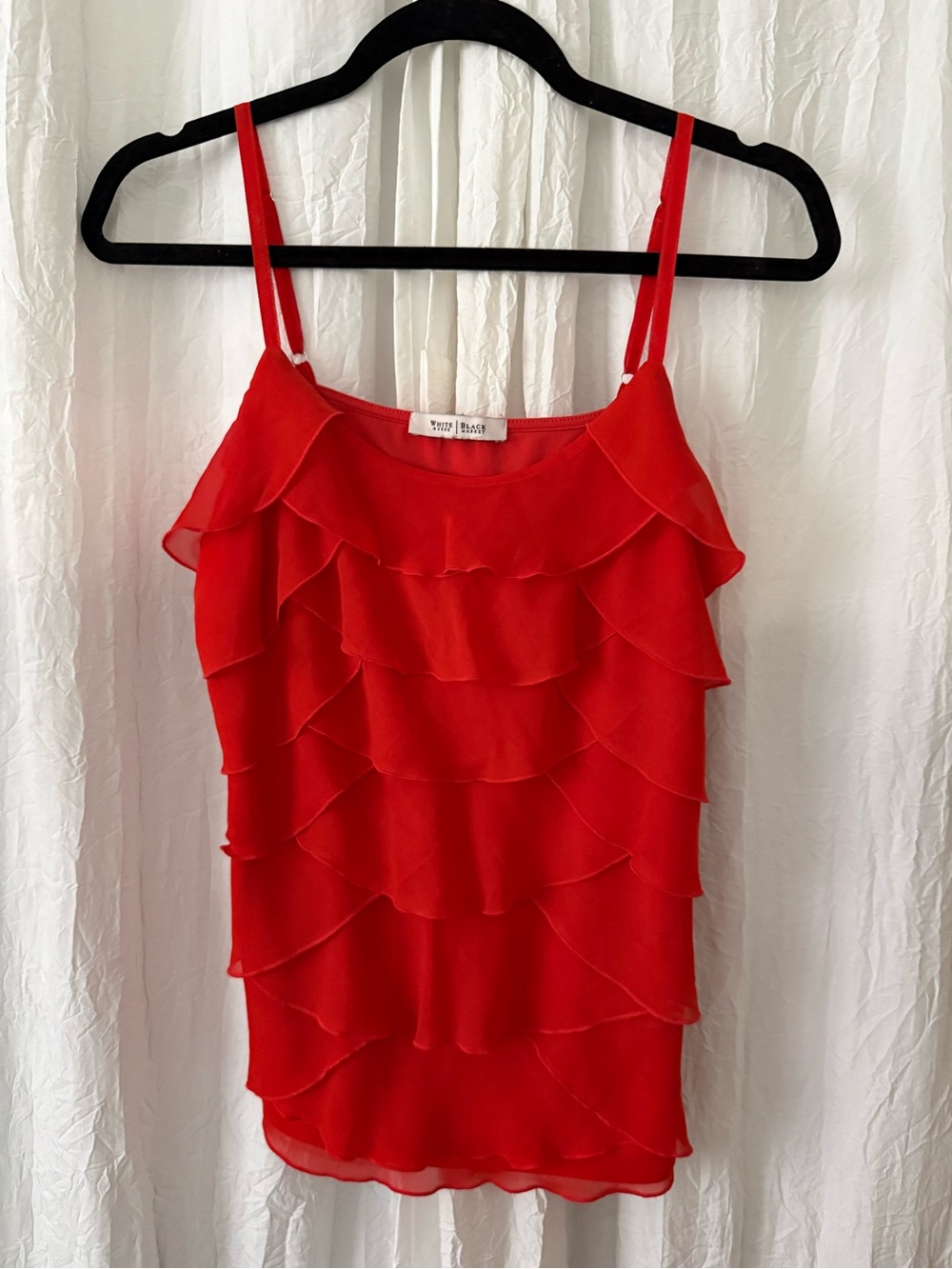 WHBM White House Black Market Coral Red Tiered Ruffle Chiffon Cami Top Small - Picture 8 of 8